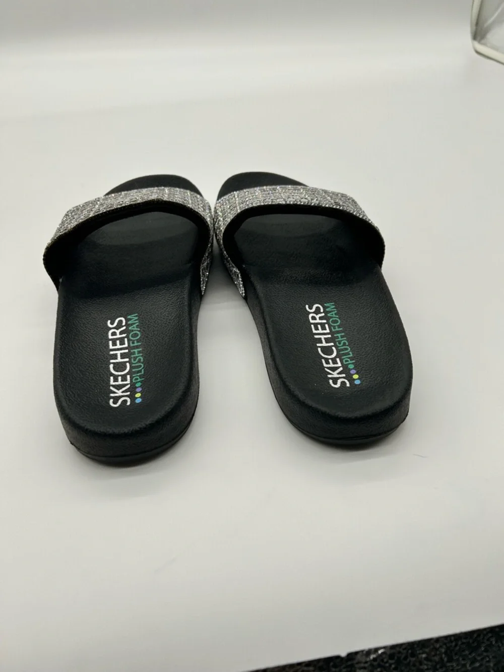 Skechers Women’s Black Slides with Silver Sparkle Strap - Picture 4 of 6